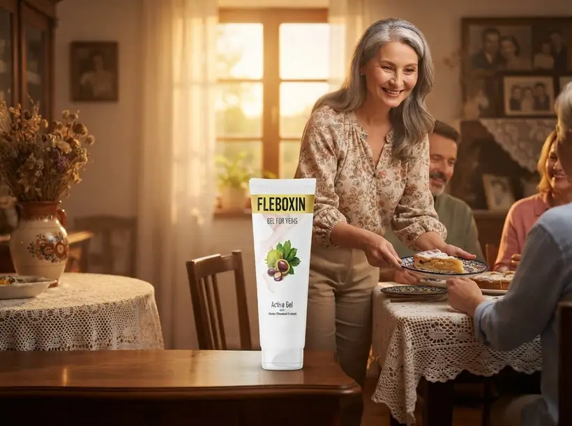 Rodzina dbająca wspólnie o zdrowie i komfort nóg z produktami Fleboxin