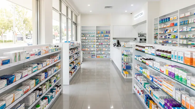 Regały z kosmetykami w drogerii — żel Fleboxin nie jest dostępny w sieci Super-Pharm